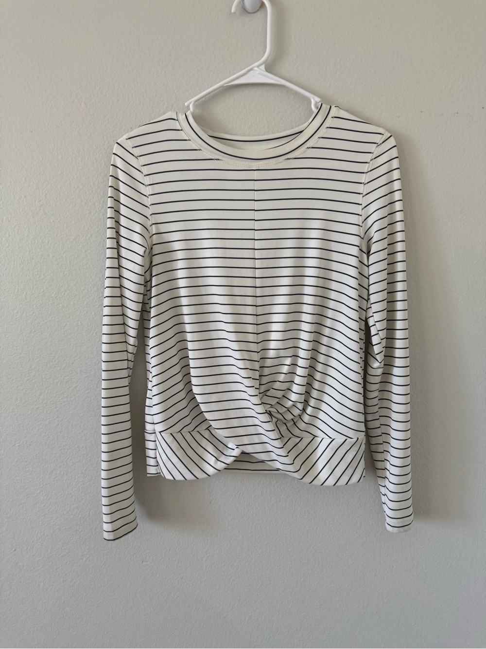 Old Navy Cream and Black Striped Twist-Front Long Sleeve Top